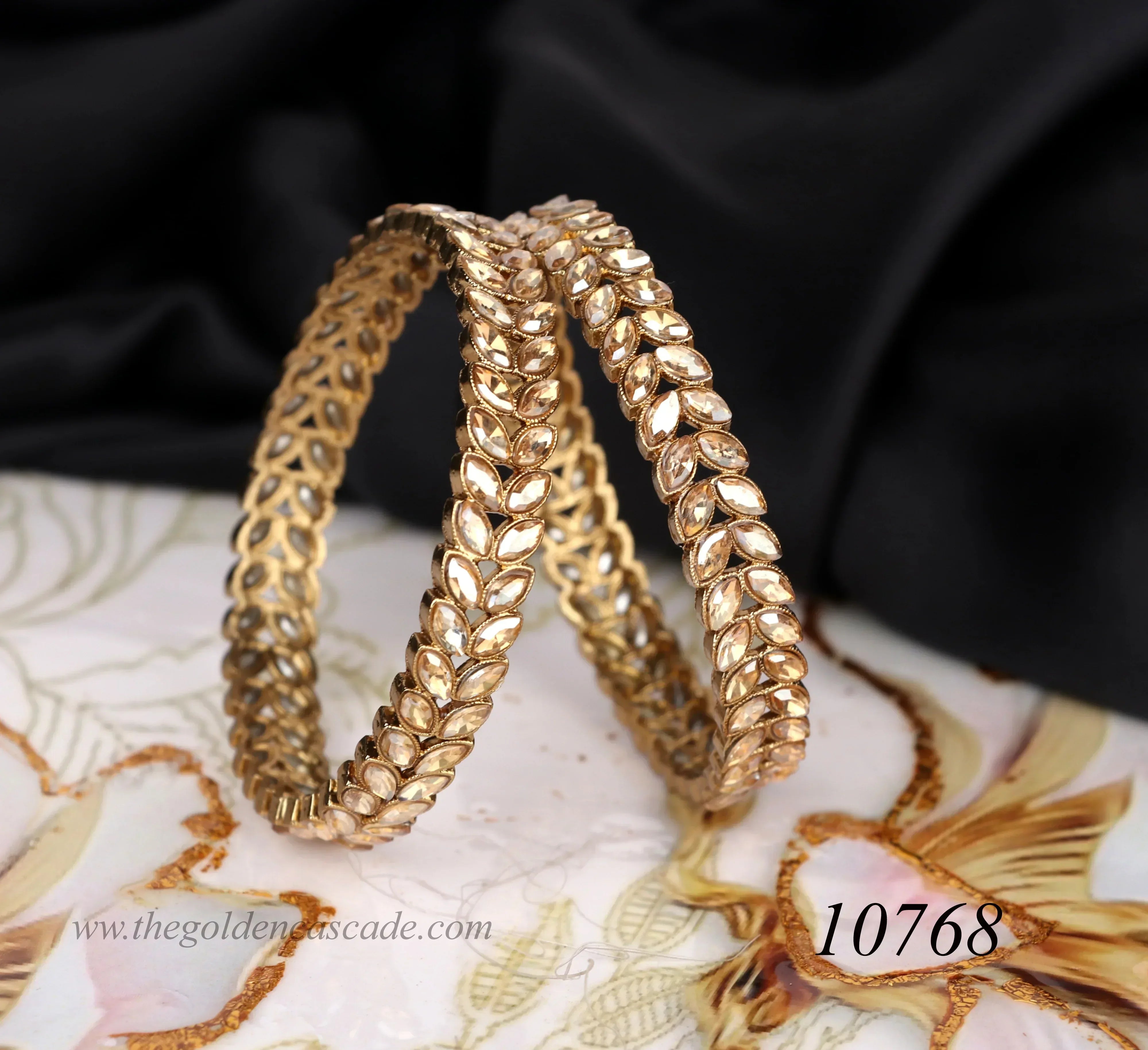 Antique Design Metal Kada with Gold Plated Kundan Studded - Traditional Indian Jewelry for Women & Girls - The Golden Cascade