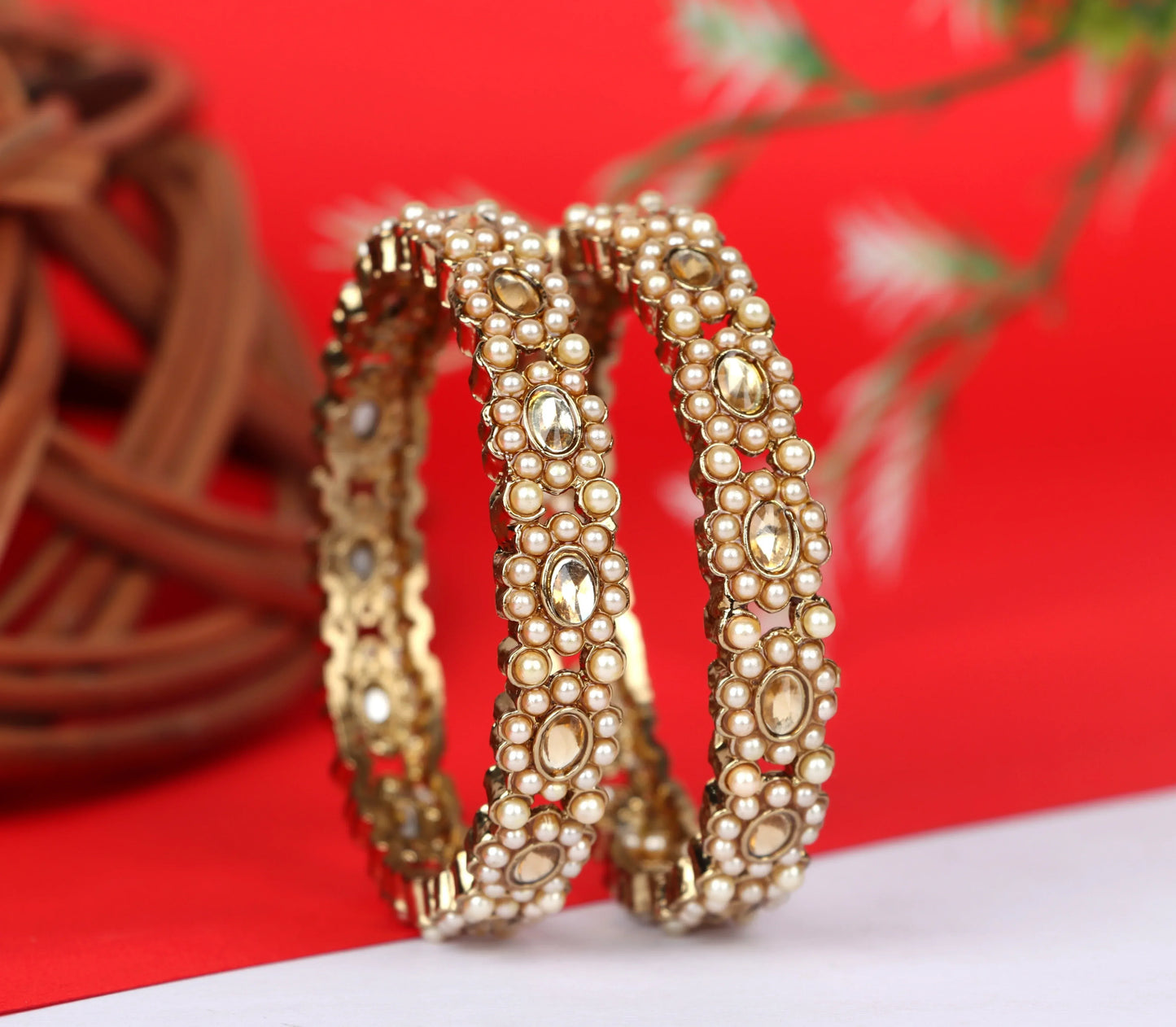 Gold Plated Kundan Work Kada for Women (Pack Of 2)