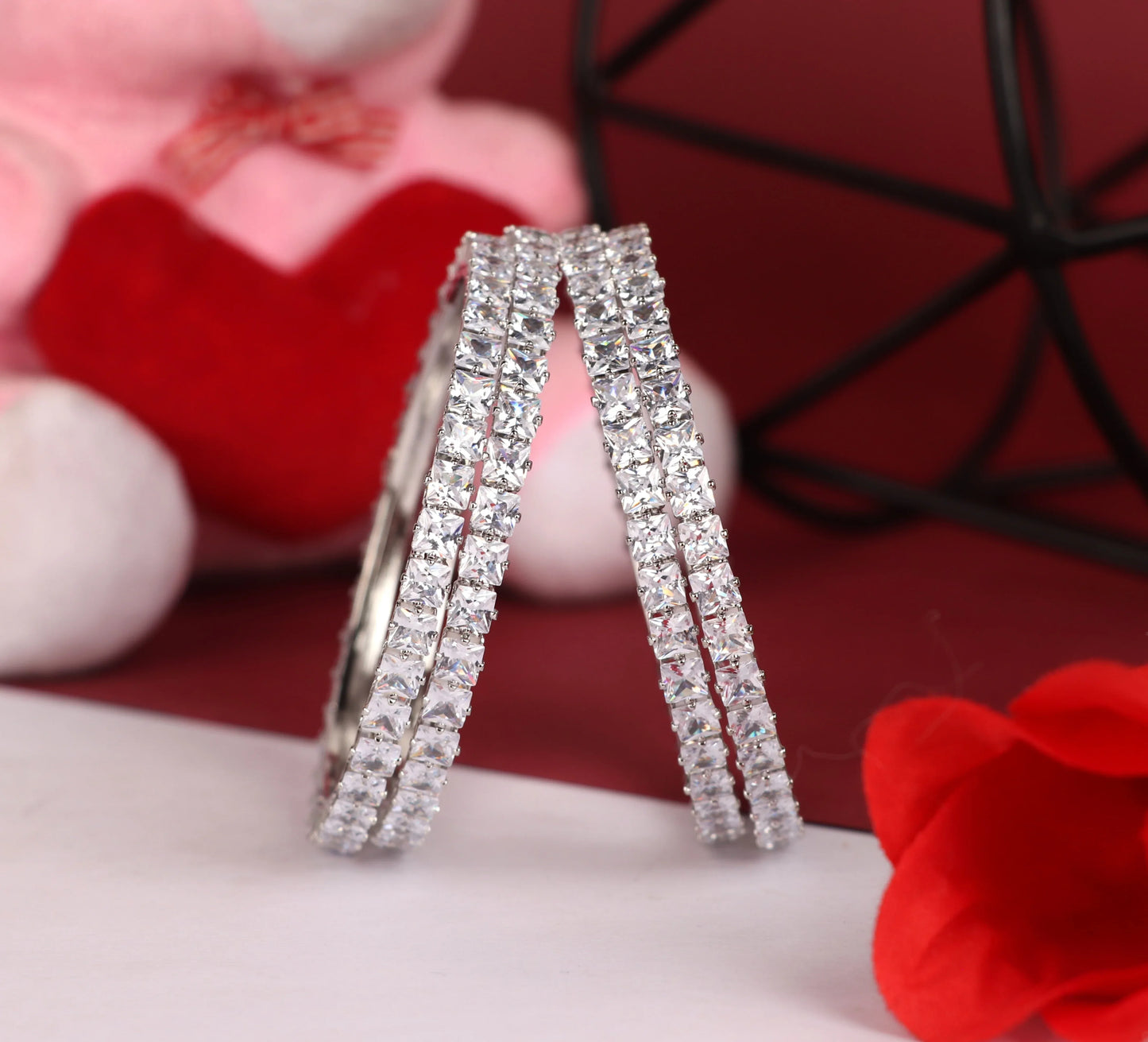 American Diamond Kada for Women & Girls | Silver-Plated AD Stone Studded Traditional Kada - The Golden Cascade