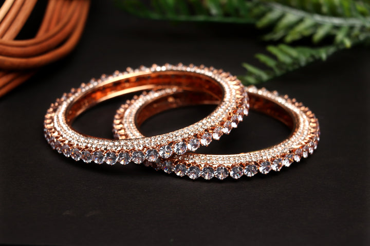 American Diamond Bracelet for Women & Girls | Antique Design Rose Gold-Plated AD Stone Studded Traditional Kada