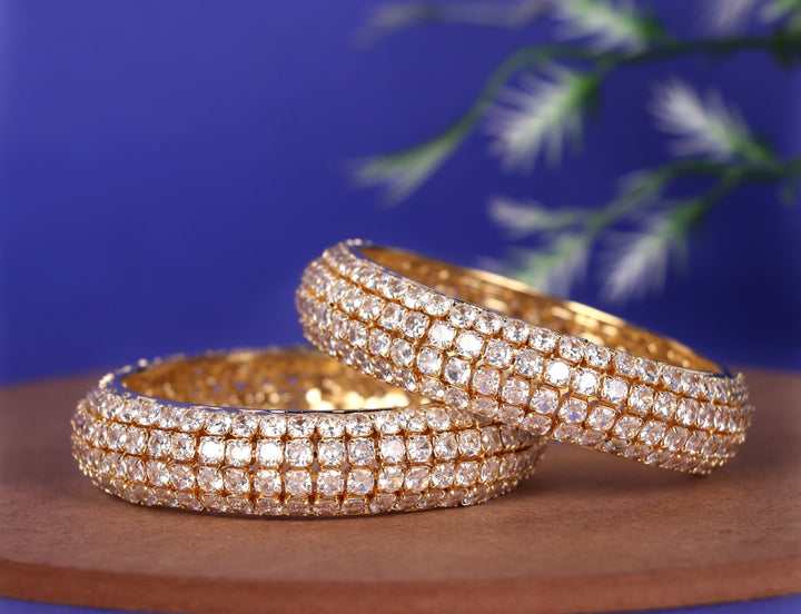 Stylish American Diamond Bracelet for Women & Girls | Antique Design Gold-Plated AD Stone Studded Kada
