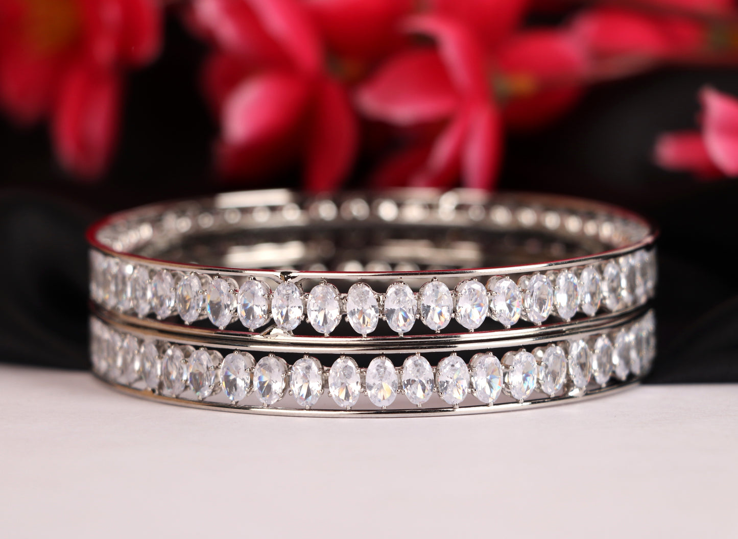 Premium American Diamond Metal Kada For Women & Girls | Antique Design Silver-Plated AD Studded Kada