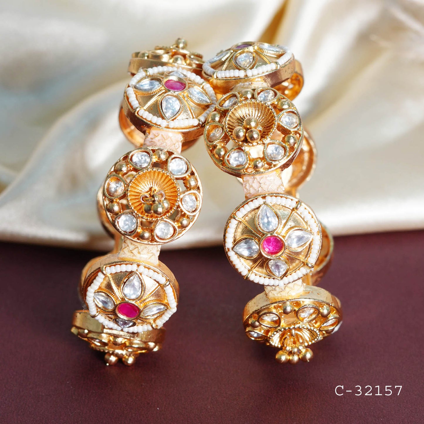 Stylish Rajwadi Design Brass Kada for Women – Pearl Studded Handcrafted Bracelet, Traditional Indian Jewelry