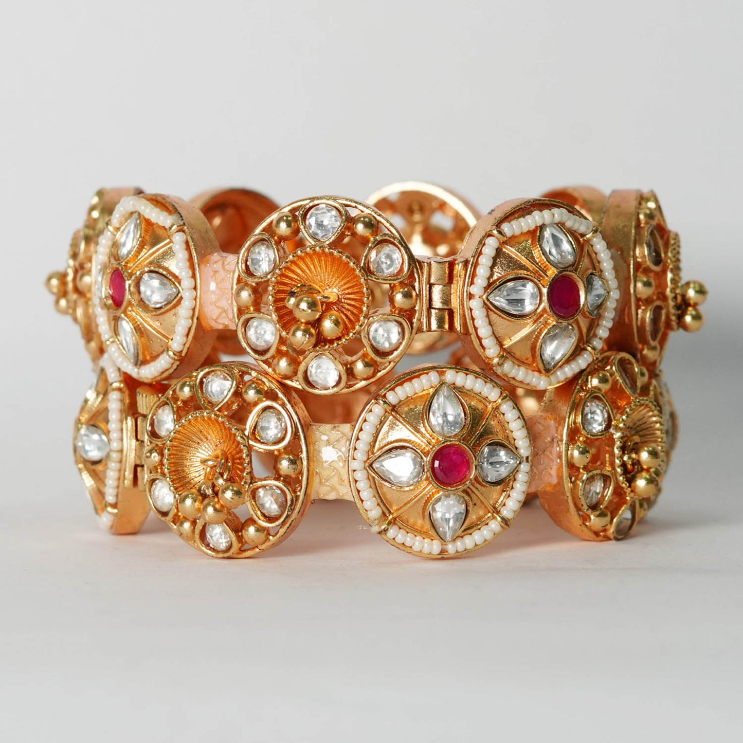 Stylish Rajwadi Design Brass Kada for Women – Pearl Studded Handcrafted Bracelet, Traditional Indian Jewelry