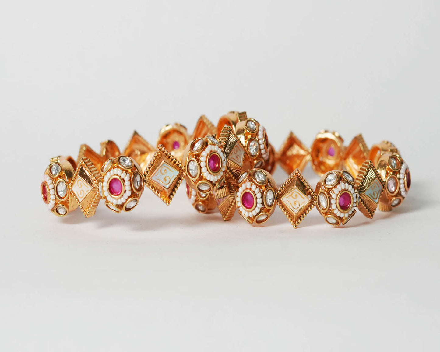 Pearl with Kundan Studded Bracelet for Women & Girls, Antique Design Brass Kada Traditional Indian Jewelry
