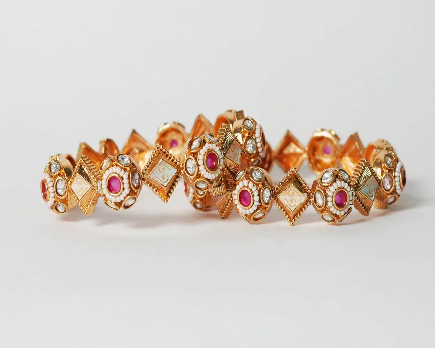 Pearl with Kundan Studded Bracelet for Women & Girls, Antique Design Brass Kada Traditional Indian Jewelry - The Golden Cascade