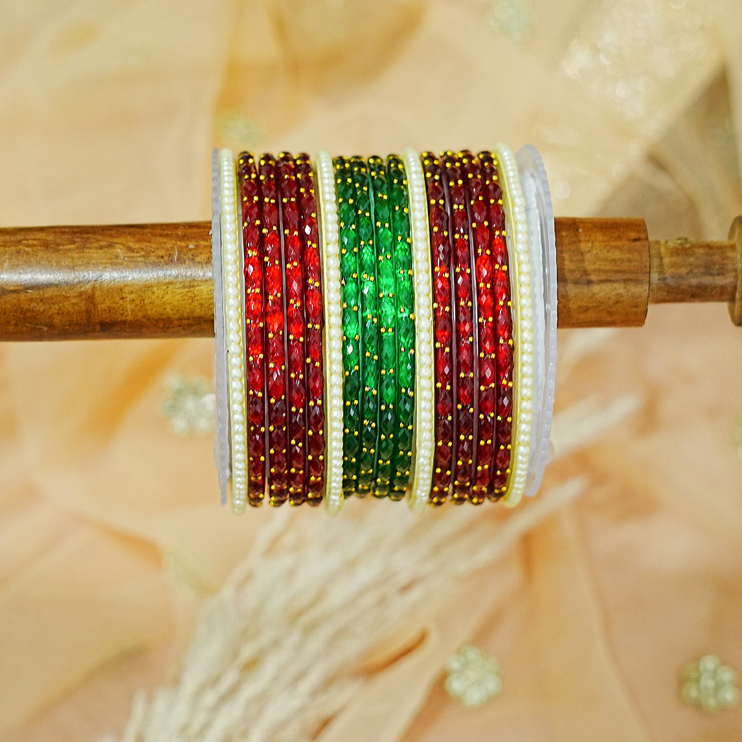 Traditional Glass Bangles Set with Pearl Design for Women & Girls