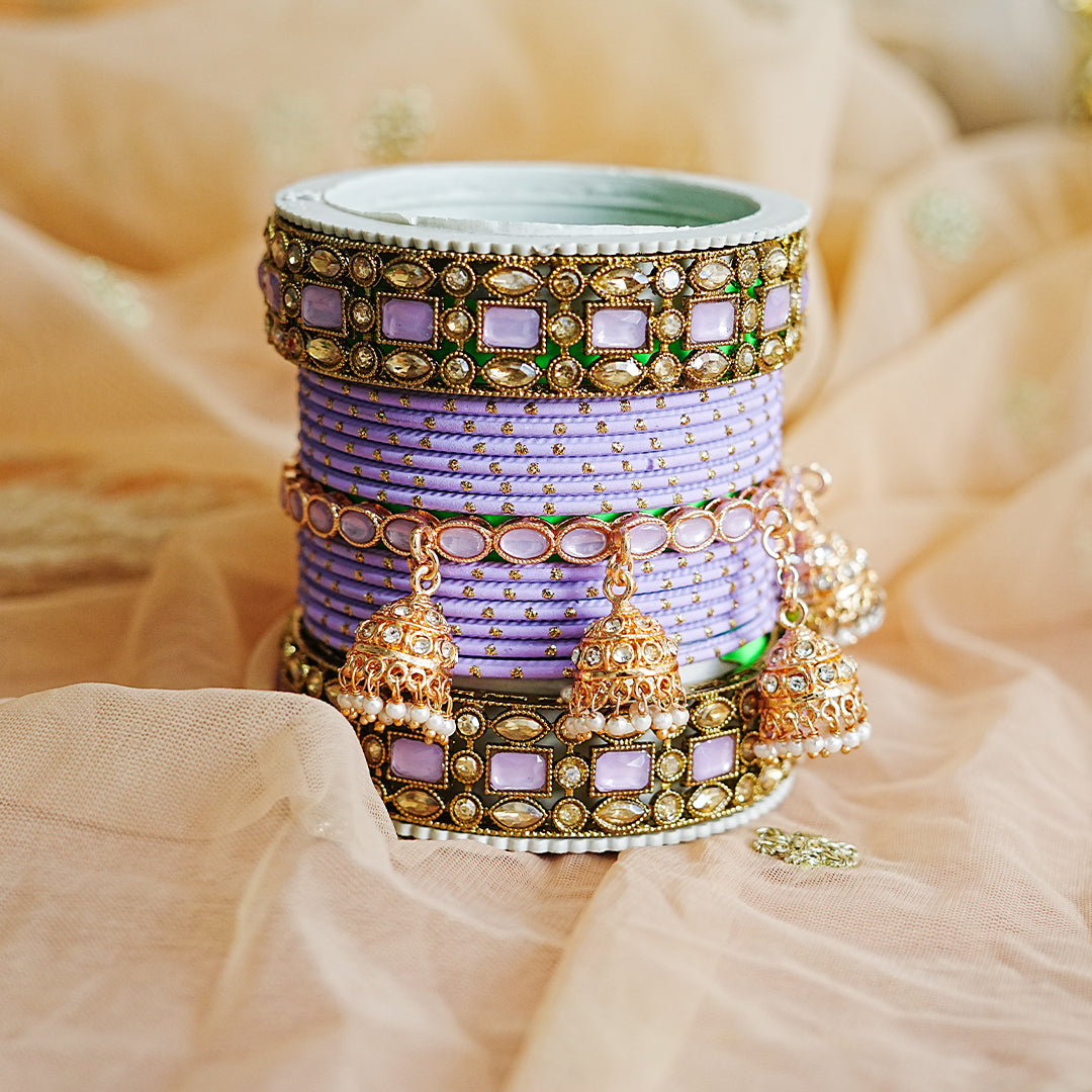 Traditional Metal Bangles Set for Women & Girls | Kundan Studded Jhumki Kada