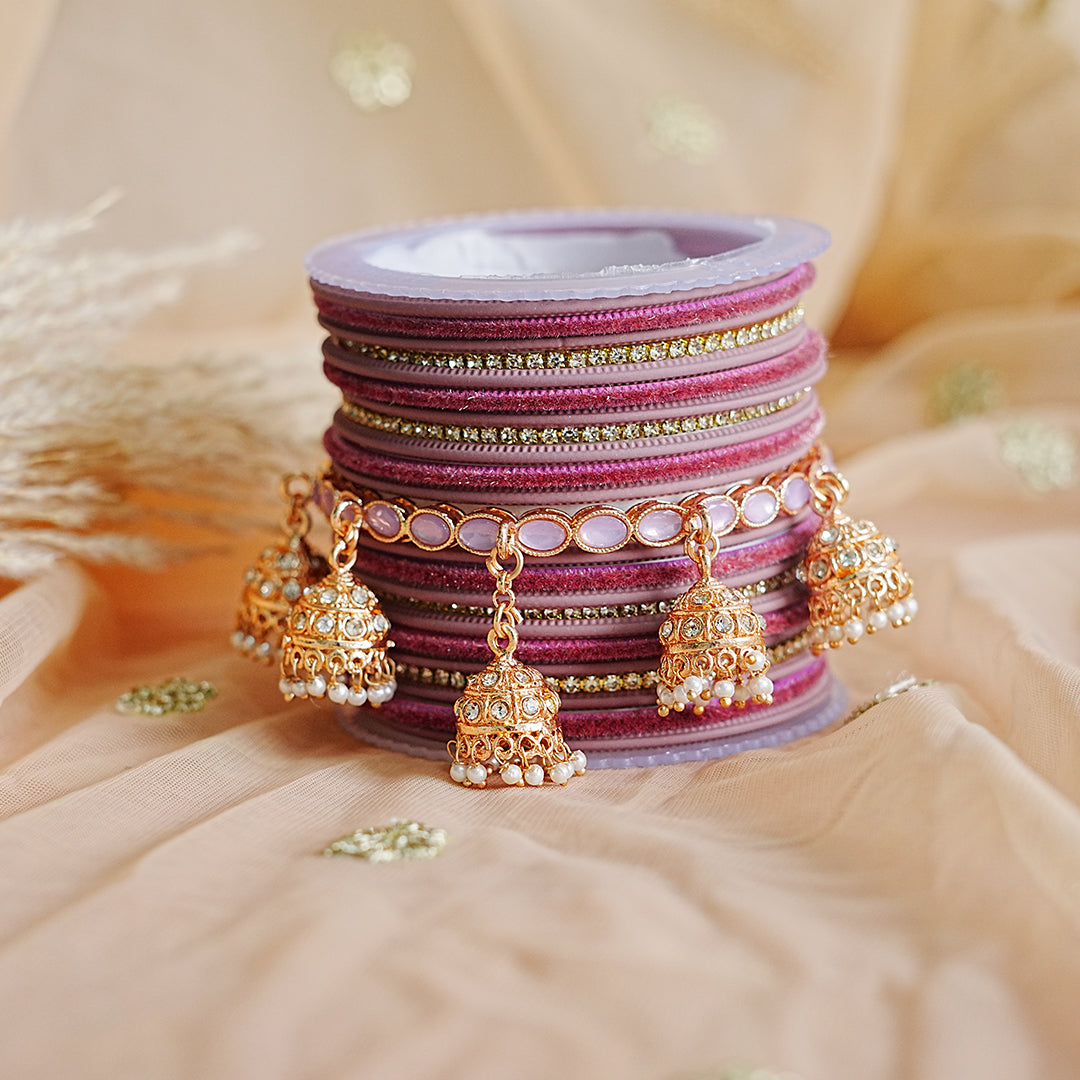 Traditional Metal Bangle Set with Jhumki Kada Rose Gold Plated for Women