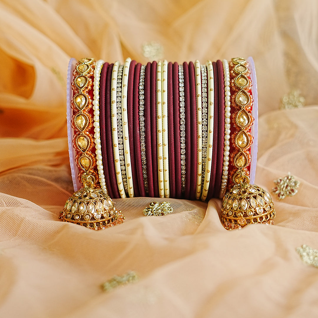 Stylish Metal Bangle Set with Kundan work Jhumki Kada for Women