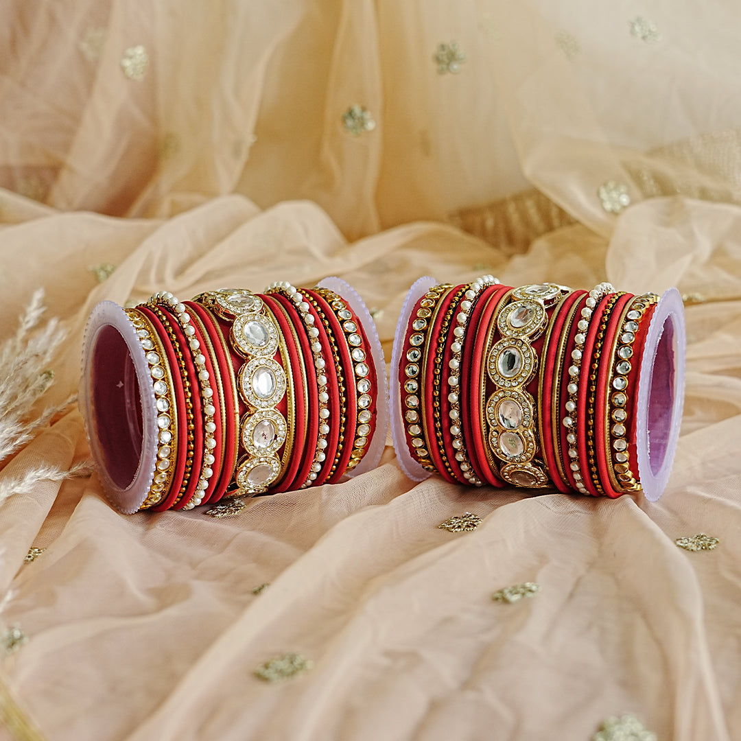 Stylish Kundan Work Metal Bangle Set for Women