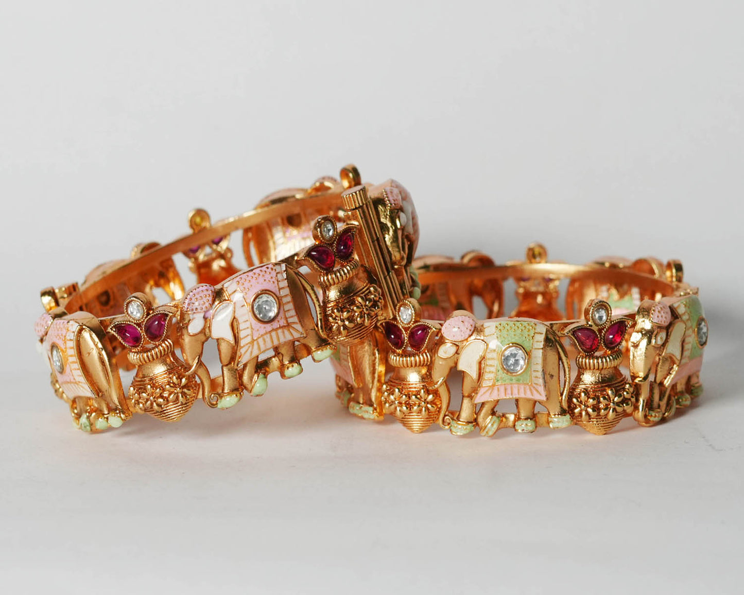 Stylish Elephant with Kalash Design Bracelet for Women, Brass Kada Handcrafted Indian Jewelry