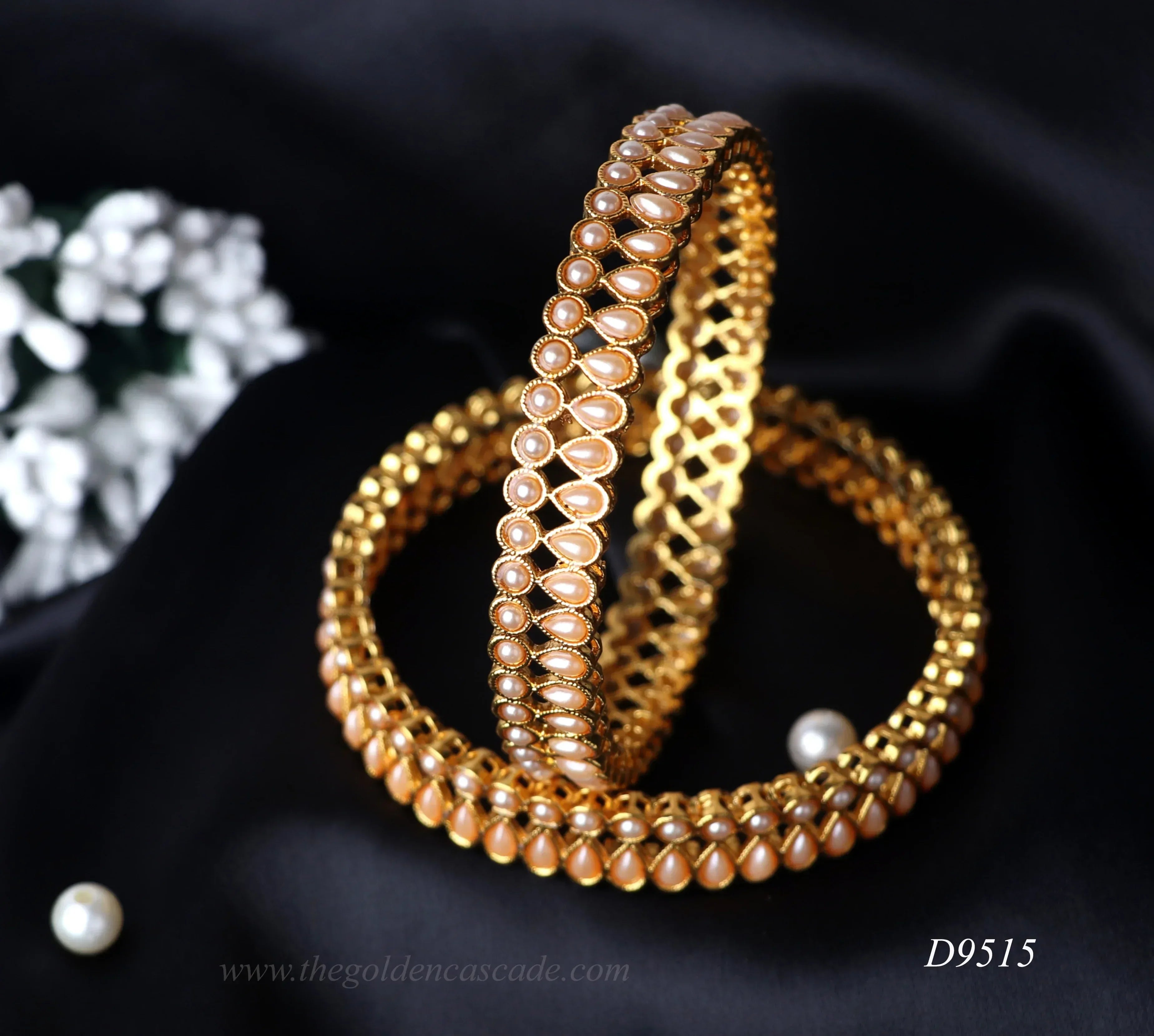 Stylish Pearl Studded Kada Gold-Plated Traditional Bangles for Women & Girls - The Golden Cascade