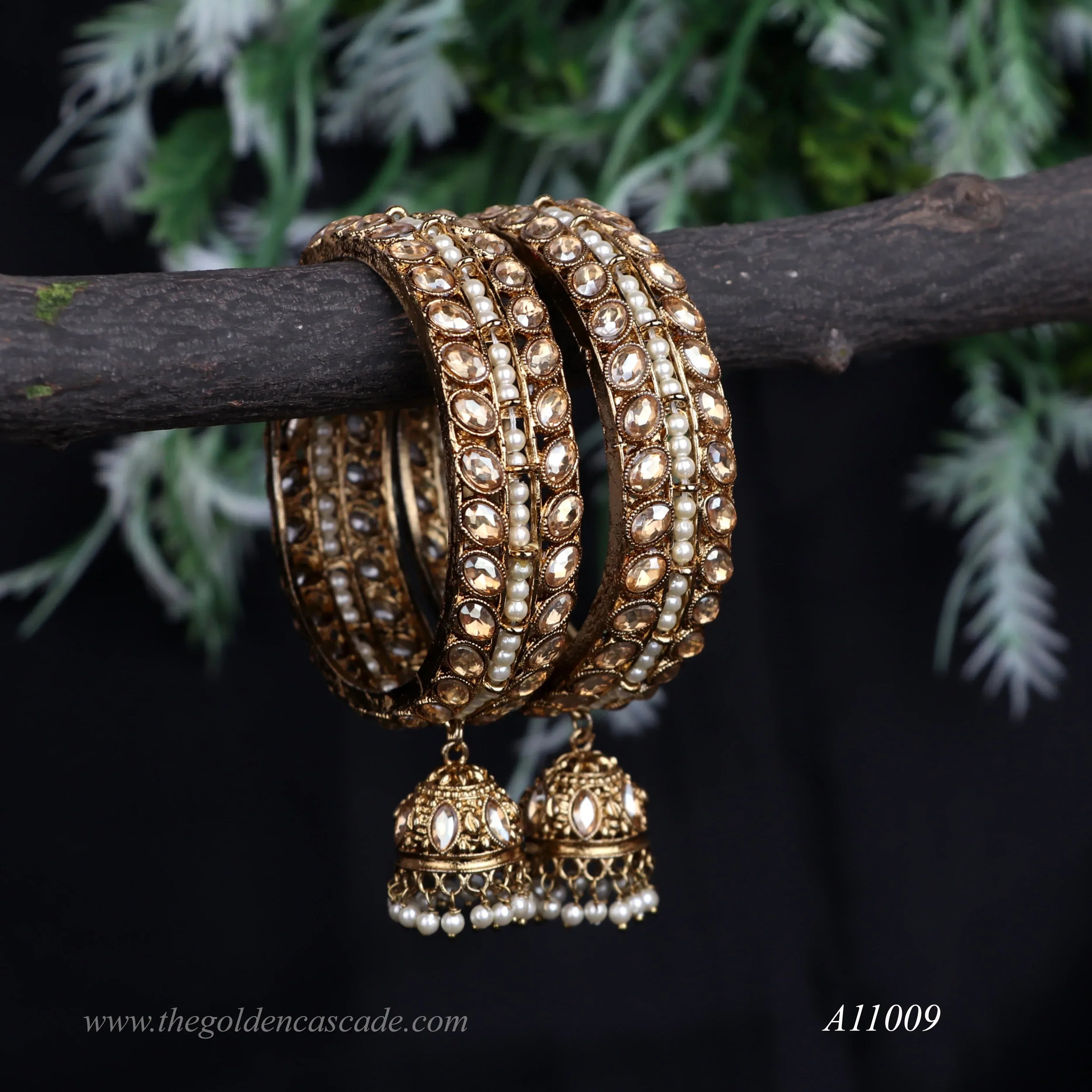 Traditional Jhumki Metal Kada for Women (Pack of 2) - The Golden Cascade