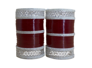 Maroon Bridal Chuda Set for Women Traditional Seep Bangles with AD Kada for Weddings