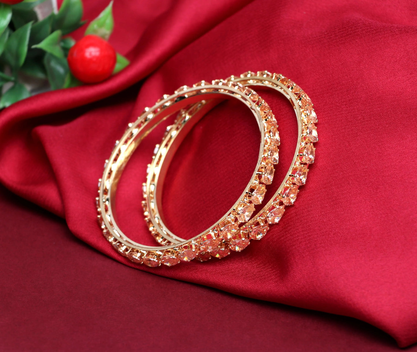 American Diamond Kada for Women, Premium Rose Gold Plated AD Studded Kada Set for Girls