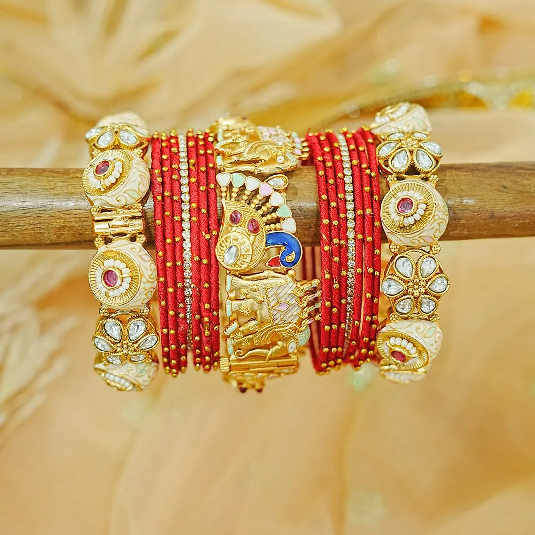 Traditional Bridal Set for Women | Brass Kada with Thread Bangles