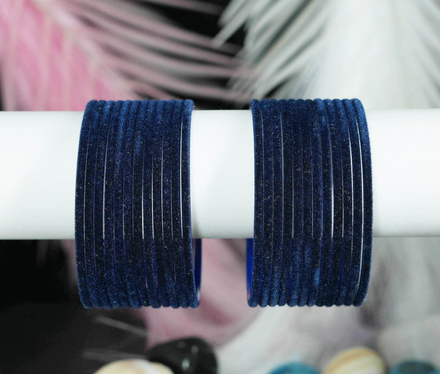 Black Blue Velvet Metal Bangles for Women & Girls (Pack of 24)