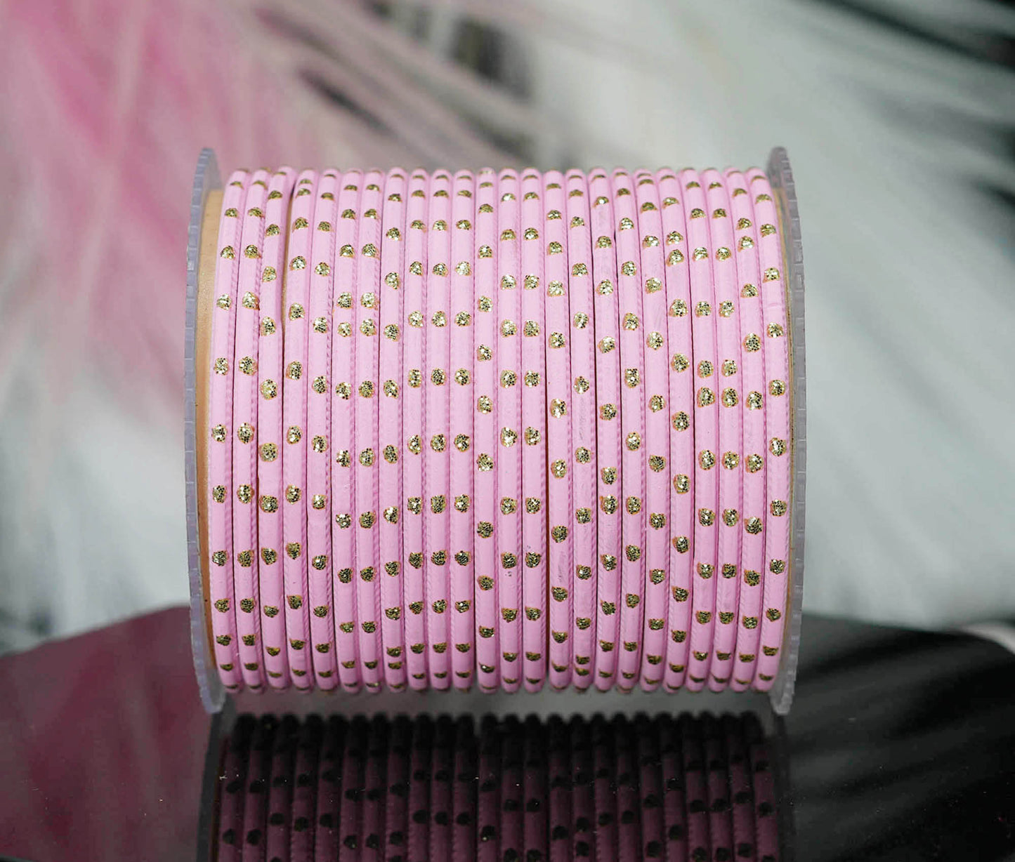 Baby Pink Dot Design Matte Finish Metal Bangle for Women & Girls (Pack of 24)