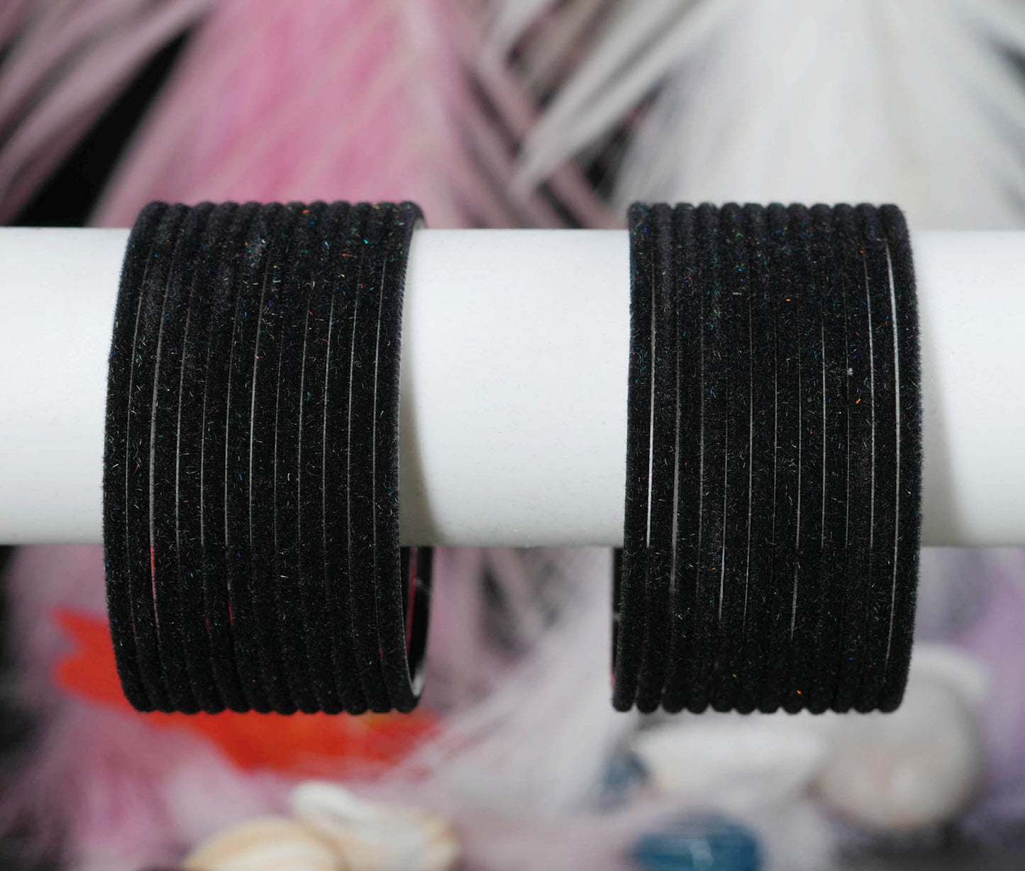 Black Velvet Metal Bangles for Women & Girls (Pack of 24)