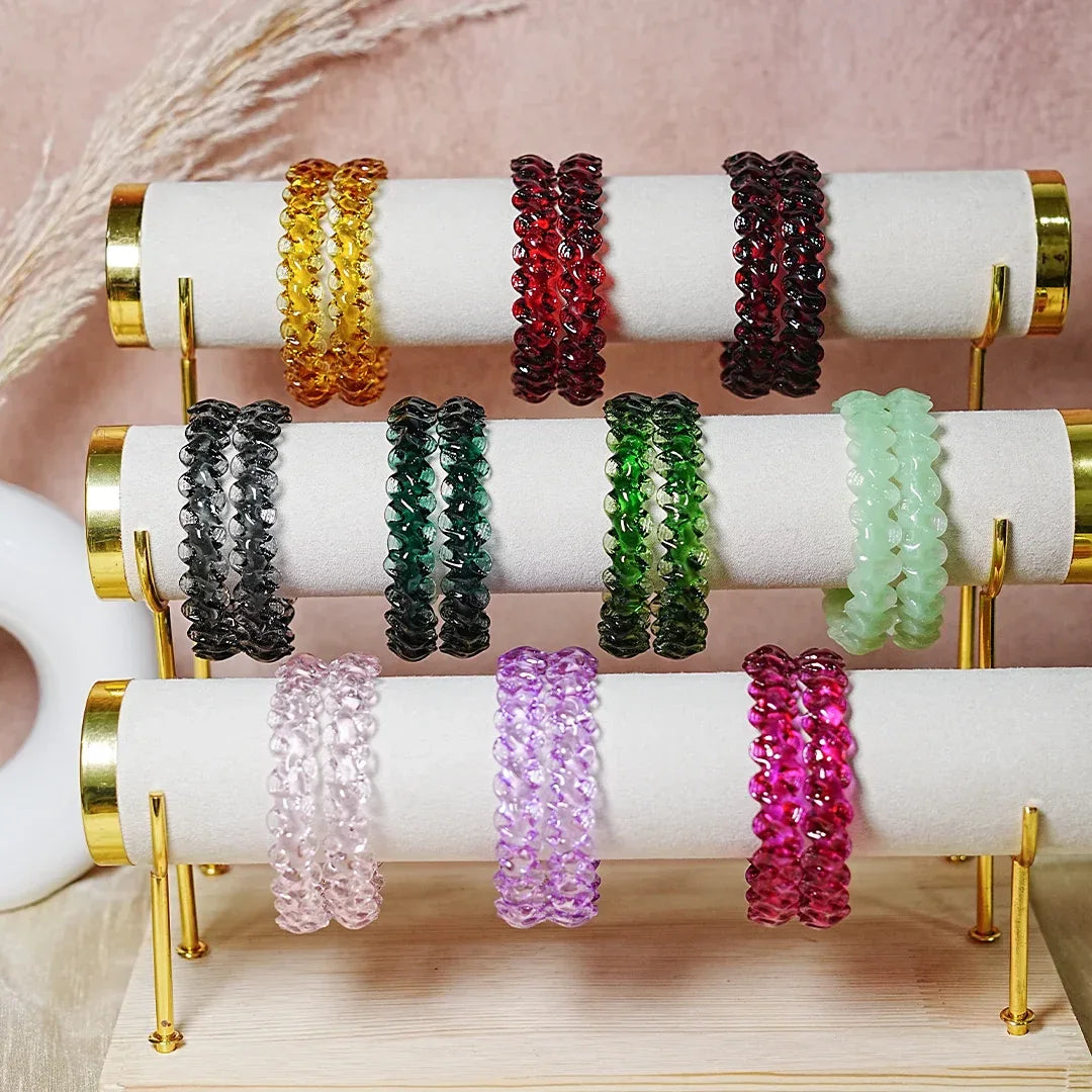 Unique Design "Sitara Glass Kada" Bangles with Glossy Finish for Women & Girls (Pack of 2) - The Golden Cascade