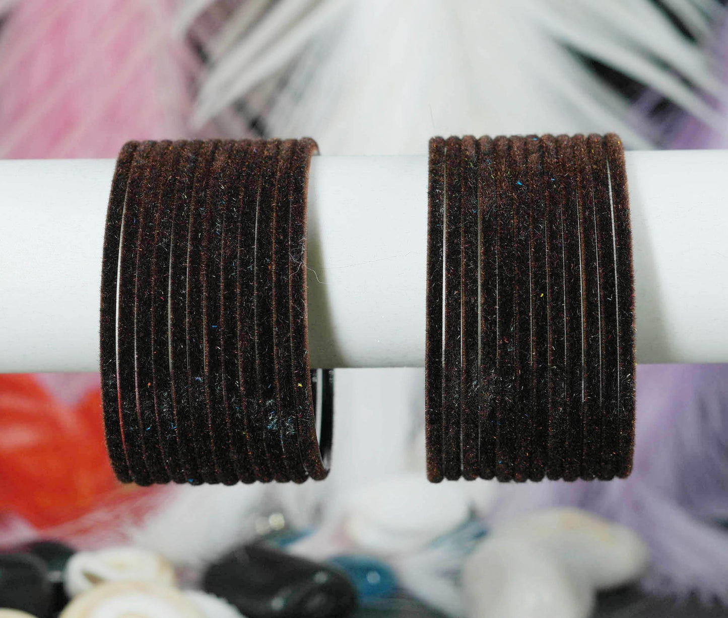 Brown Velvet Metal Bangles for Women & Girls (Pack of 24) - The Golden Cascade