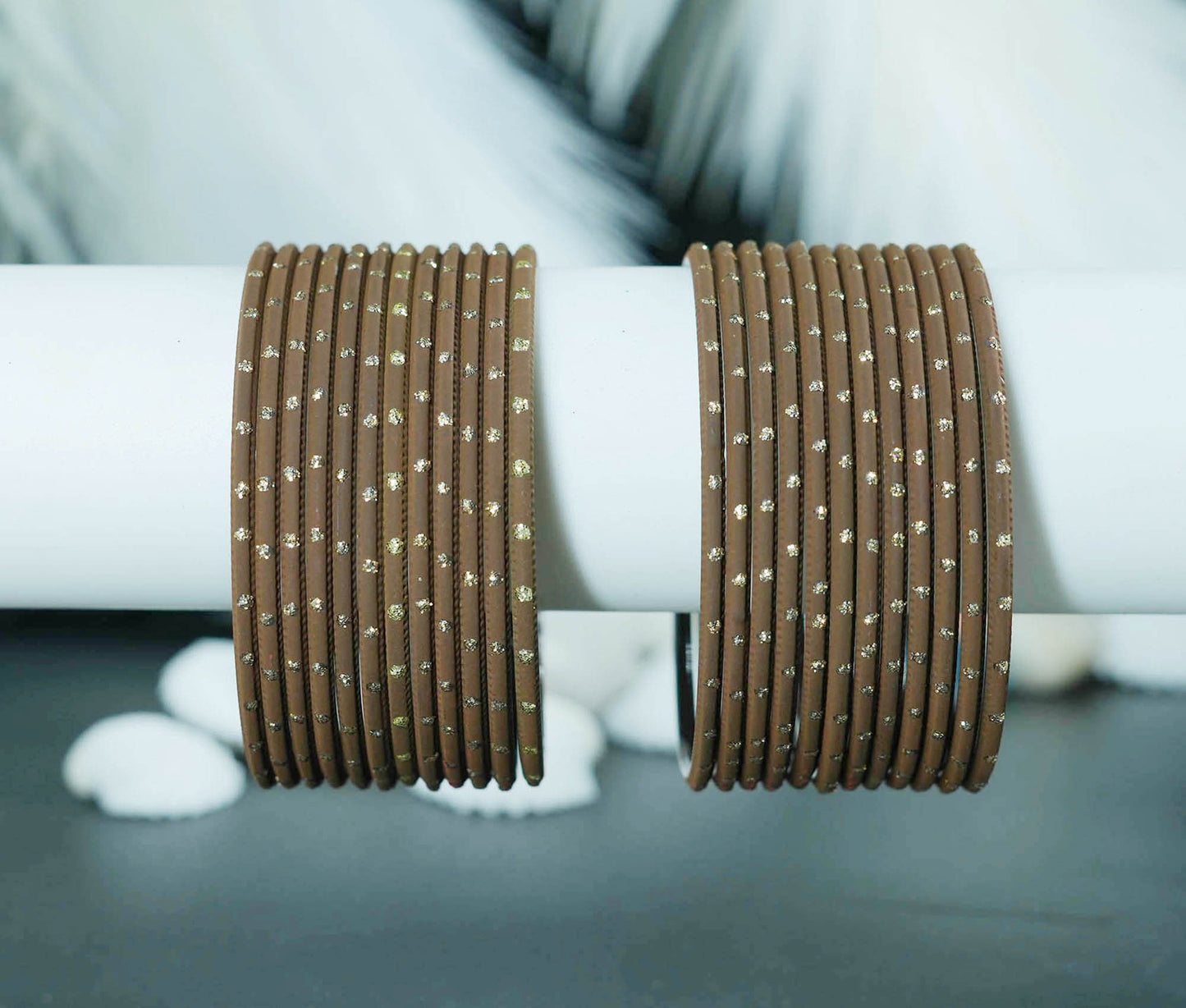 Brown Dot Design Matte Finish Metal Bangle for Women & Girls (Pack of 24)