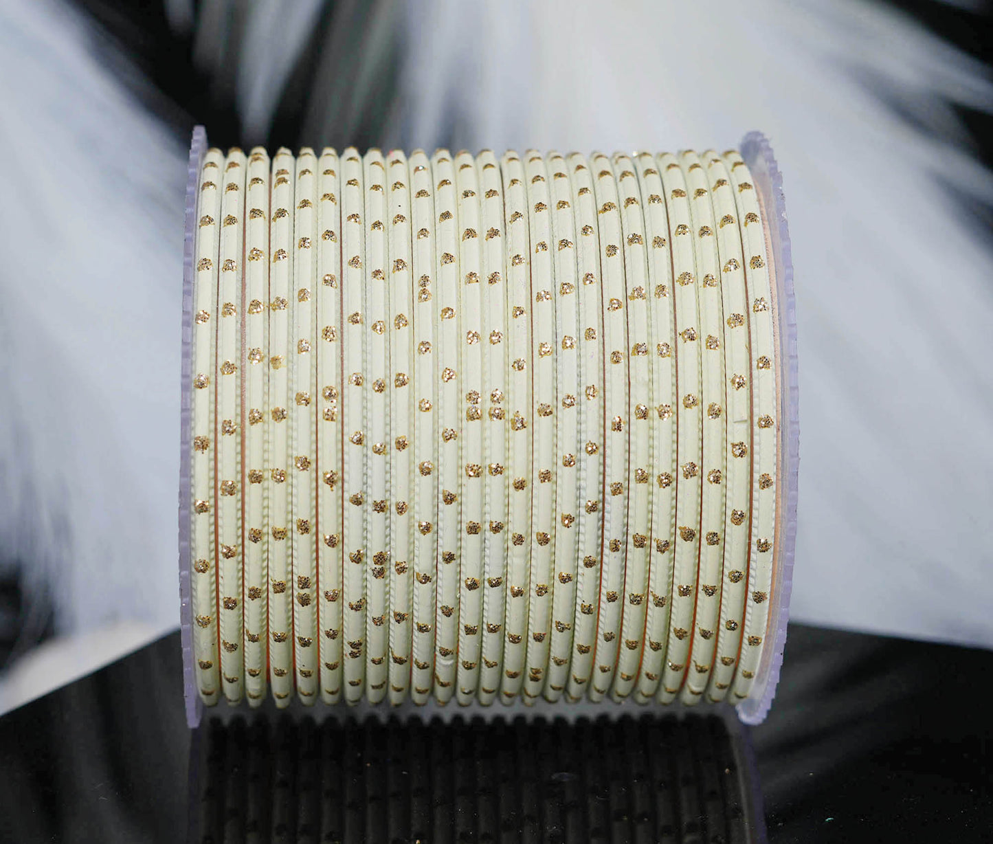 Cream Dot Design Matte Finish Metal Bangle for Women & Girls (Pack of 24)