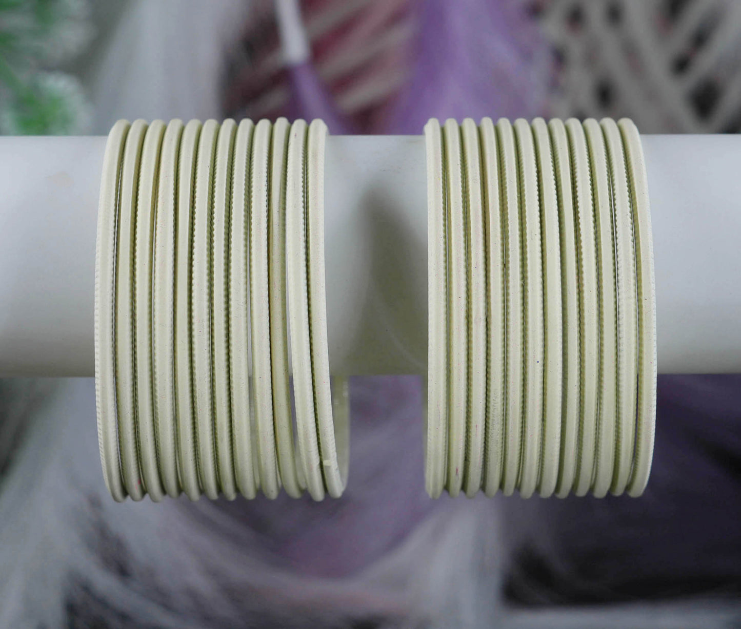 Cream Color Plain Matte Metal Bangles for Women & Girls (Pack of 24)