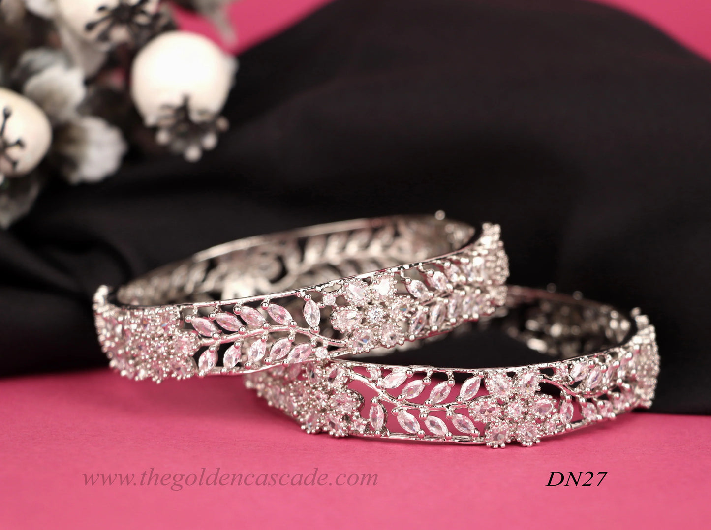 Stylish Silver Plated AD Studded Antique Design Metal Kada For Women & Girls - The Golden Cascade