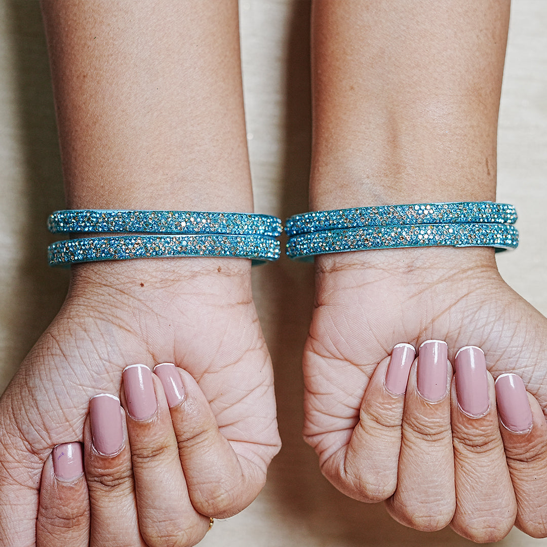 Handmade Beaded Work Glass Kada Bangles for Women & Girls (Pack of 4 Kada)