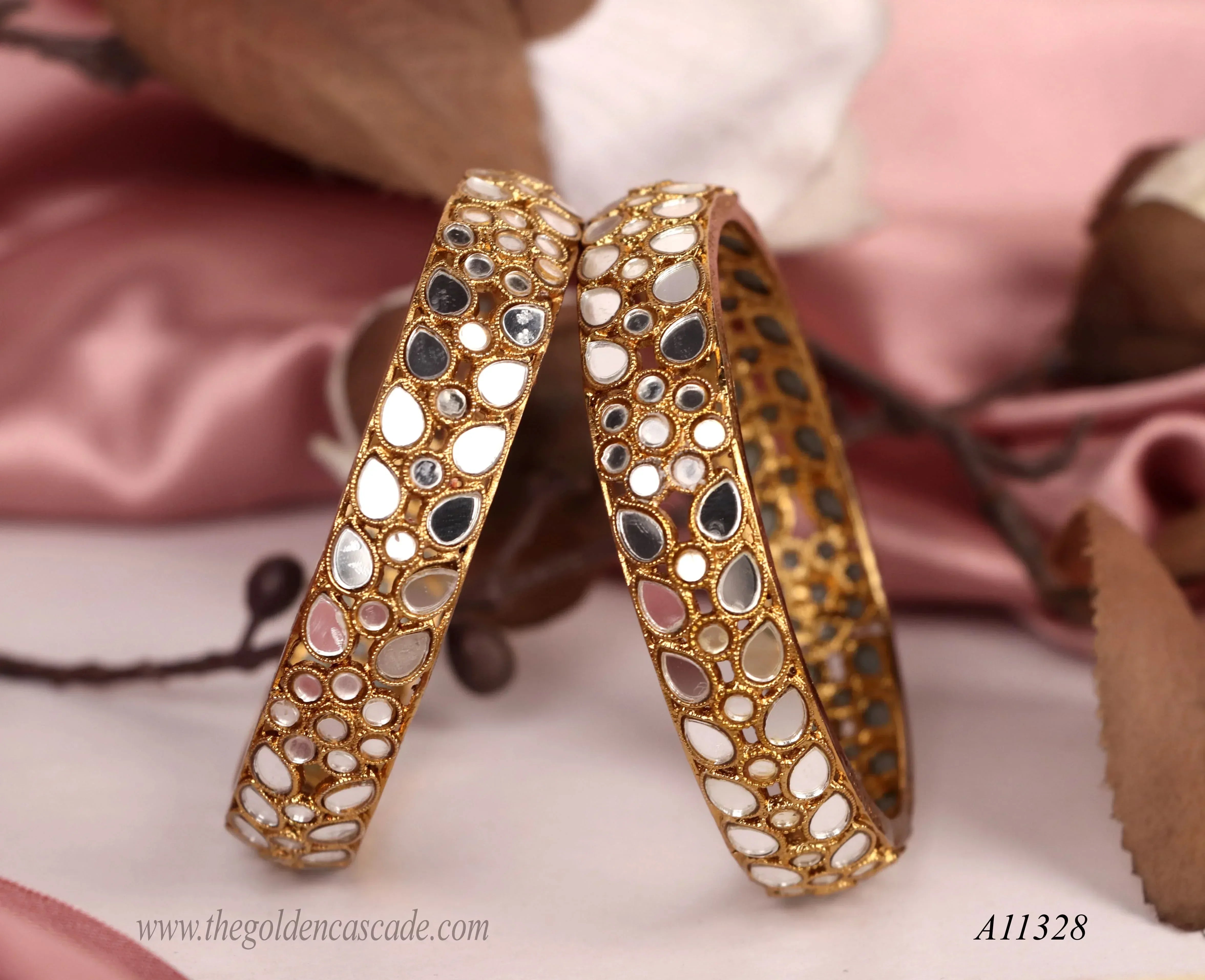 Ethnic Mirror Work Metal Kada For Women (Pack of 2) - The Golden Cascade