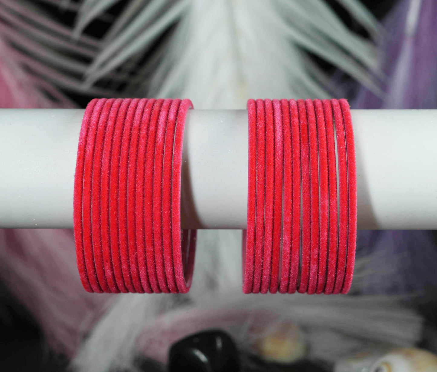 Gajari Velvet Metal Bangles for Women & Girls (Pack of 24)