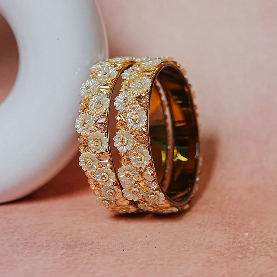 Floral Design Glass Kada for Women & Girls – (Pack of 2 Kada) - The Golden Cascade