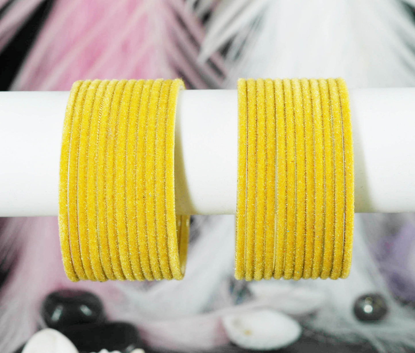 Golden Velvet Metal Bangles for Women & Girls (Pack of 24)