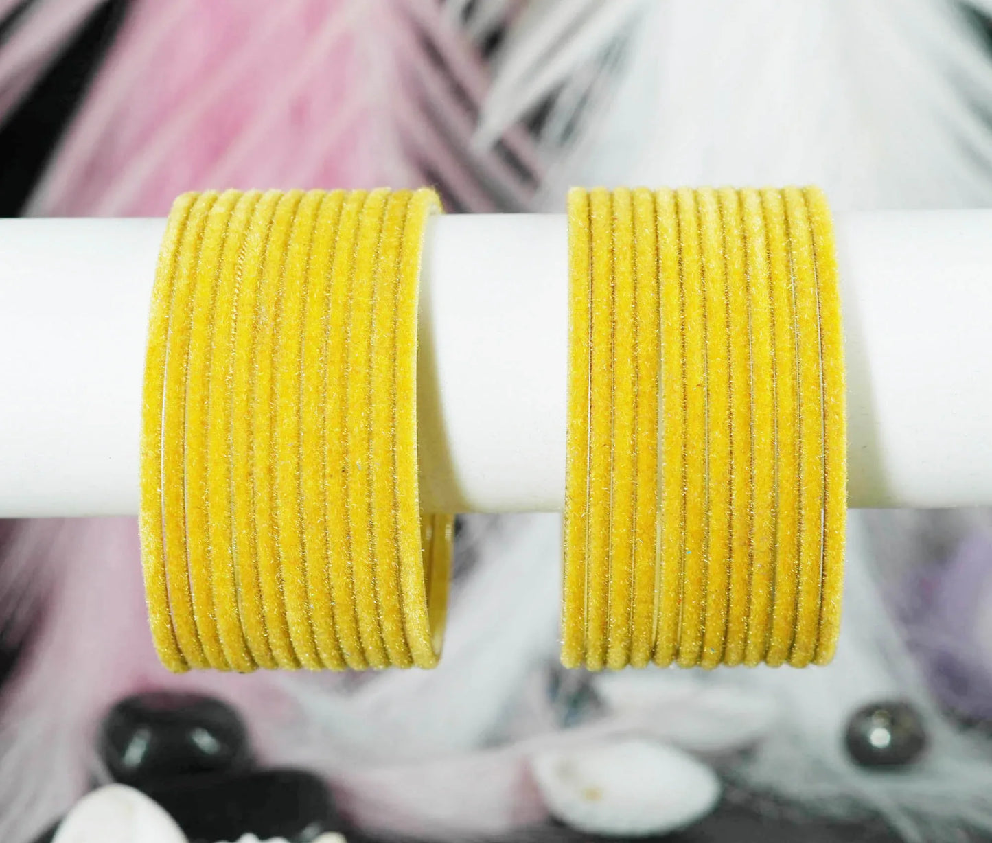 Golden Velvet Metal Bangles for Women & Girls (Pack of 24) - The Golden Cascade