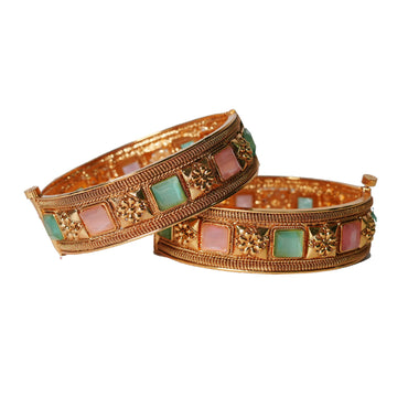 Antique Collection Jewelry for Women & Girl, Traditional Look Kundan Work Brass Bracelet for Ladies