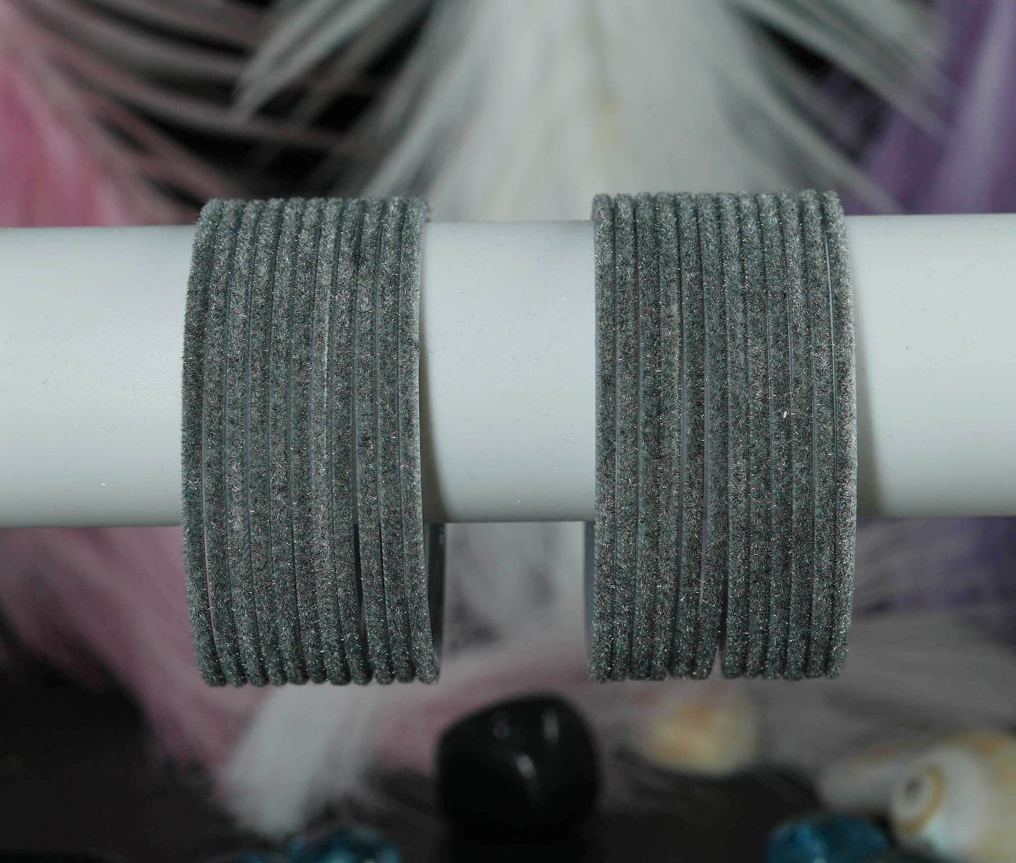 Grey Velvet Metal Bangles for Women & Girls (Pack of 24)