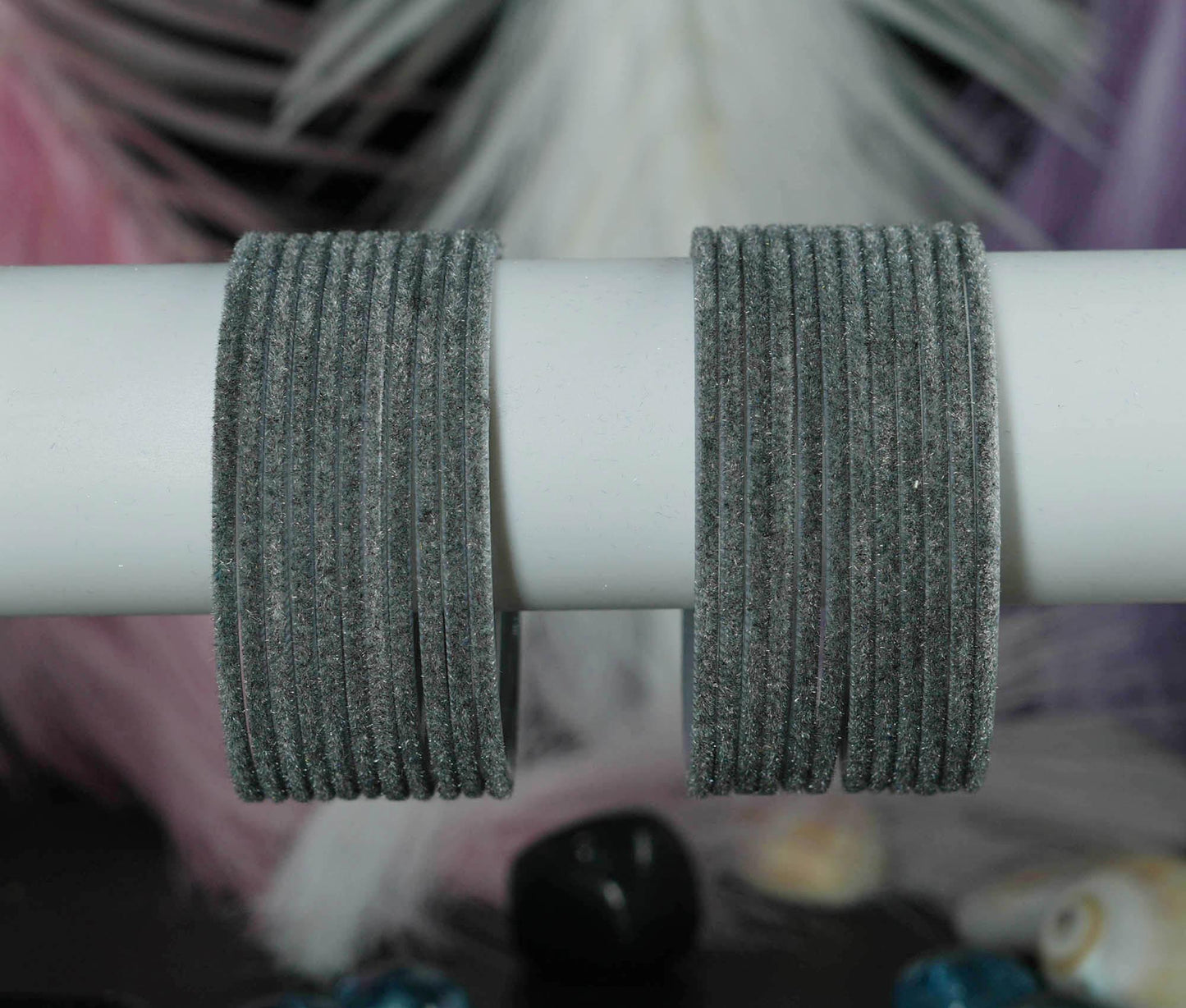 Grey Velvet Metal Bangles for Women & Girls (Pack of 24) - The Golden Cascade