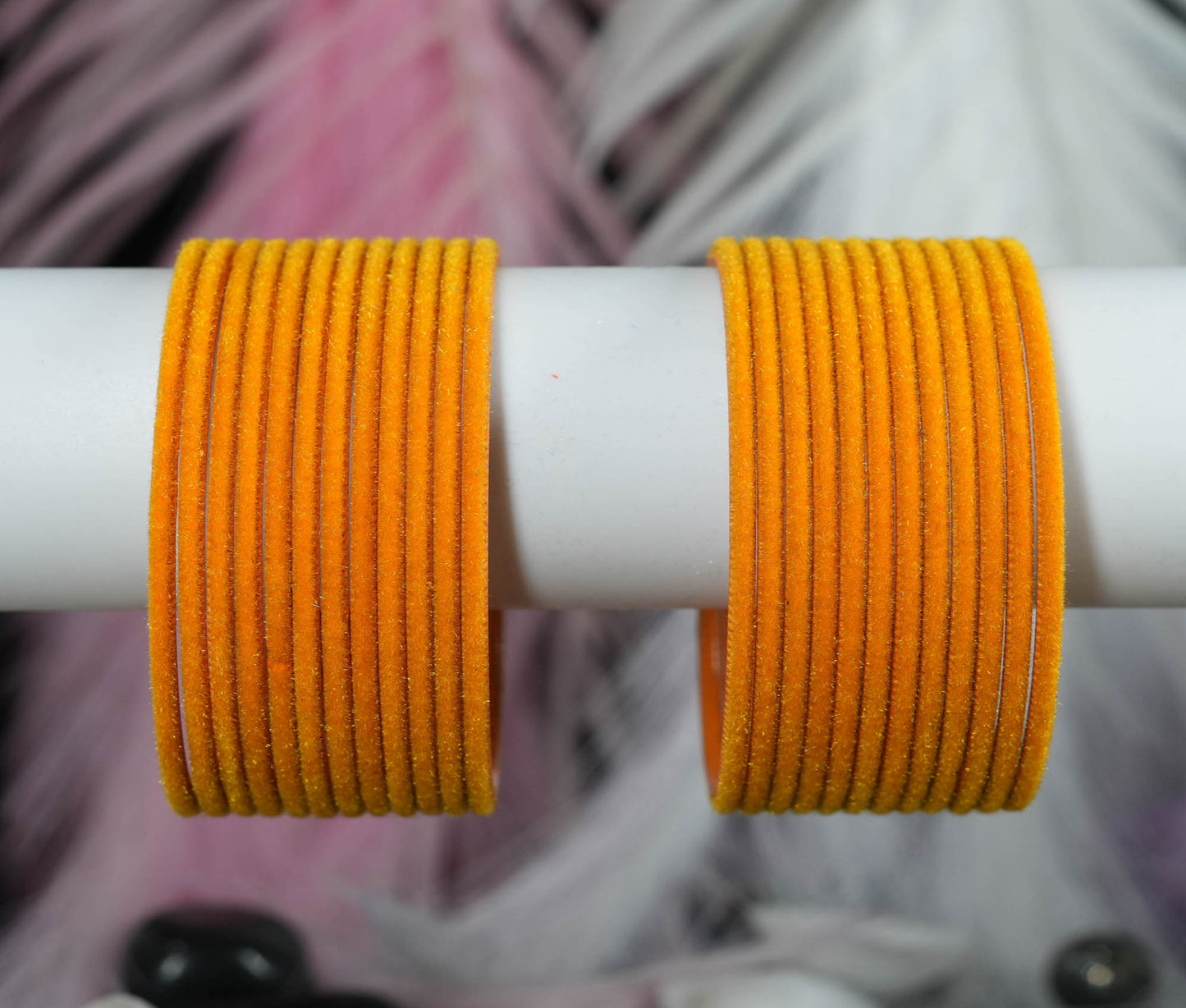 Haldi Velvet Metal Bangles for Women & Girls (Pack of 24)