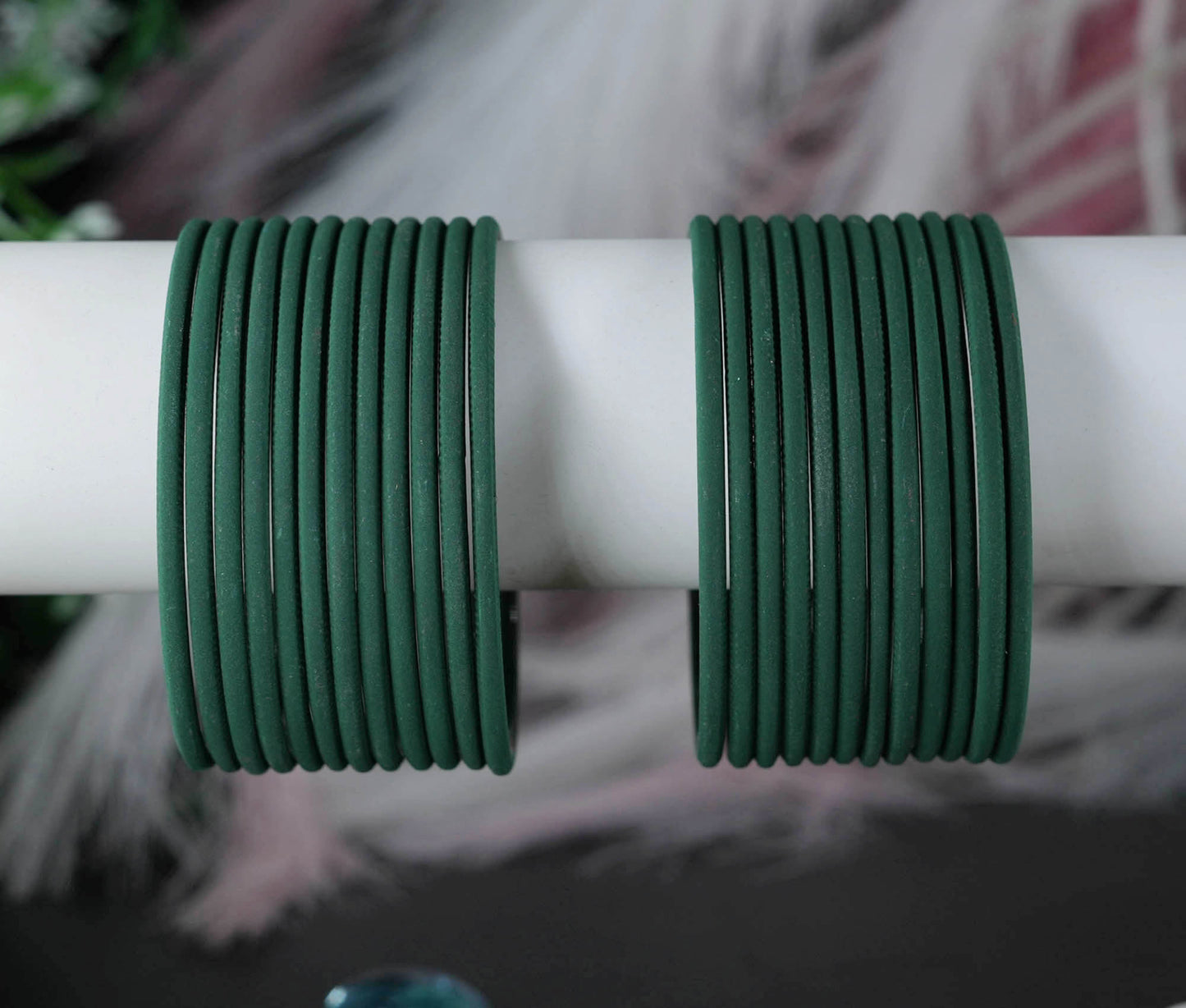 Dark Green Color Plain Matte Metal Bangles for Women & Girls (Pack of 24)