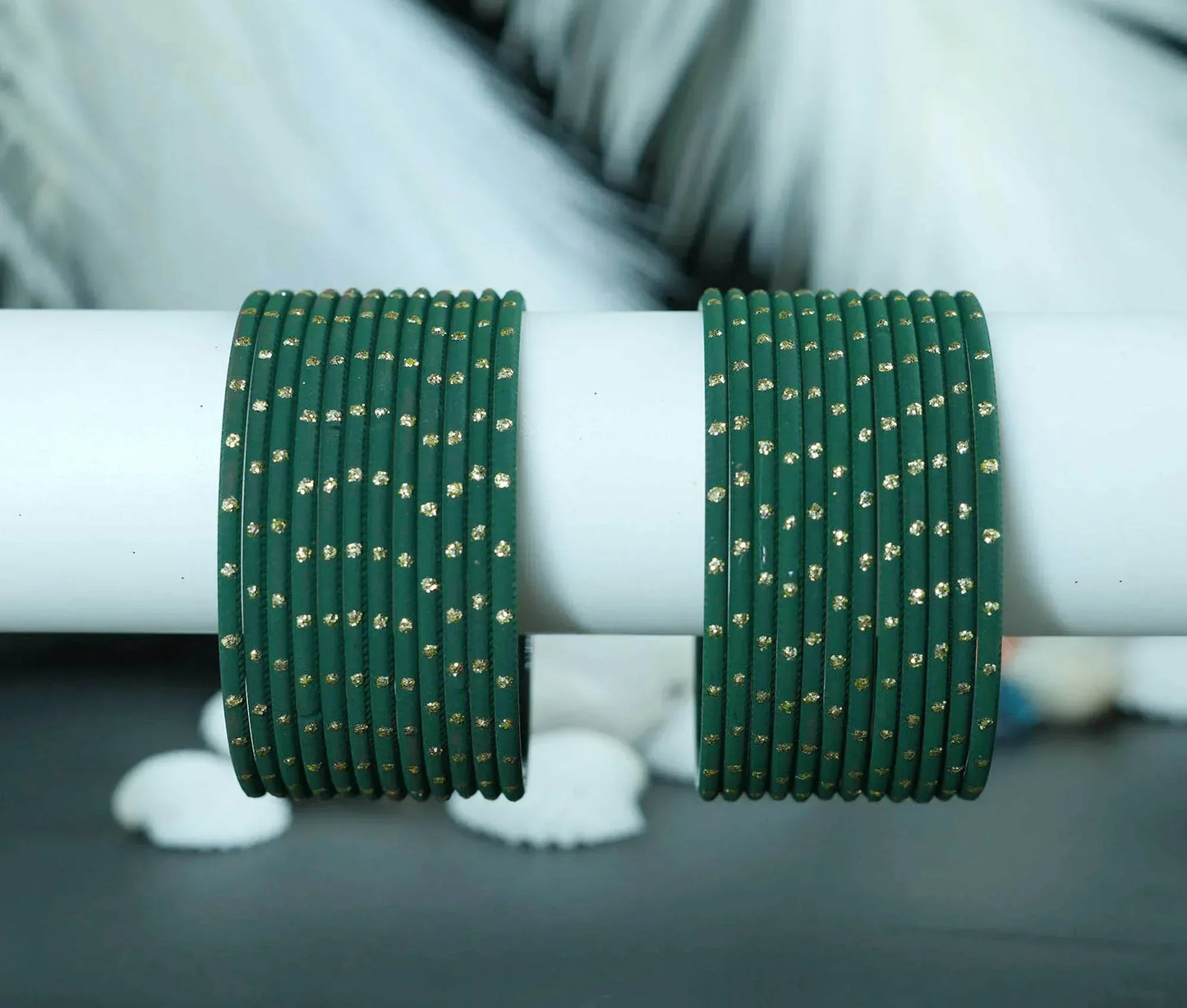 Dark Green Dot Design Matte Finish Metal Bangle for Women & Girls (Pack of 24) - The Golden Cascade