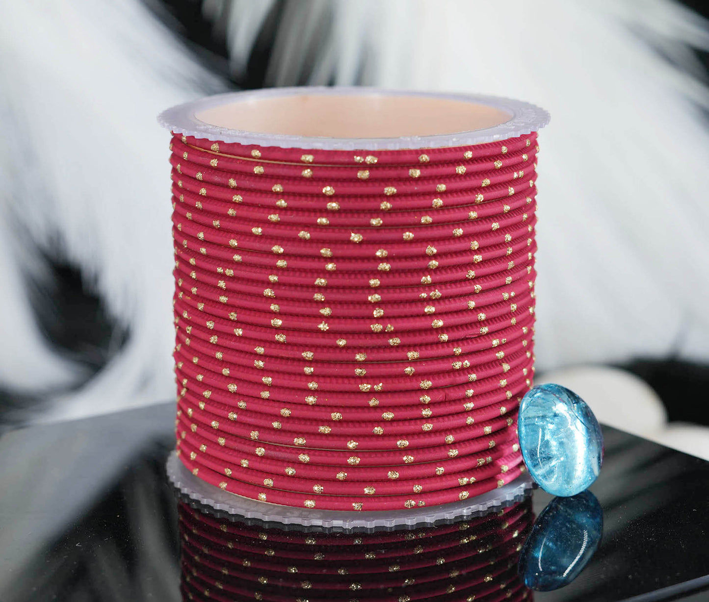 Light Maroon Dot Design Matte Finish Metal Bangle for Women & Girls (Pack of 24)