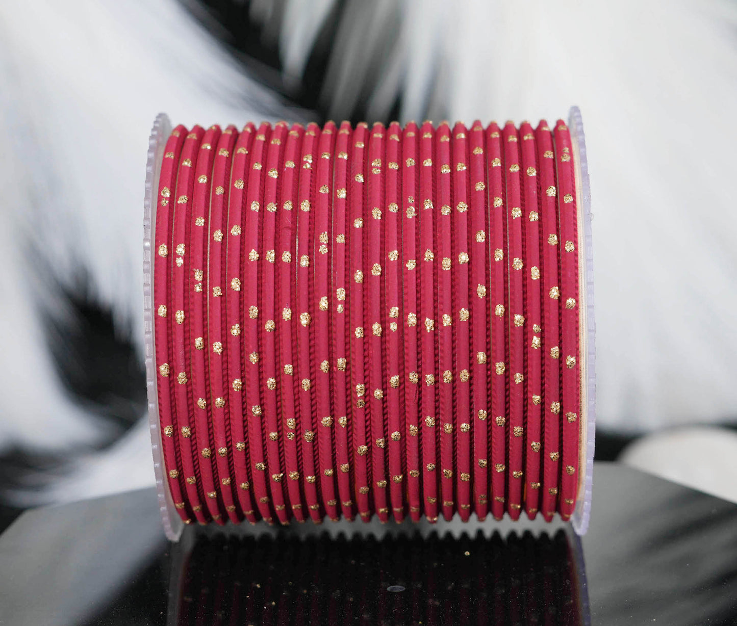 Light Maroon Dot Design Matte Finish Metal Bangle for Women & Girls (Pack of 24)