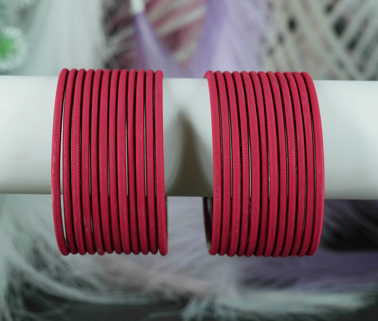 Light Maroon Color Plain Matte Metal Bangles for Women & Girls (Pack of 24)