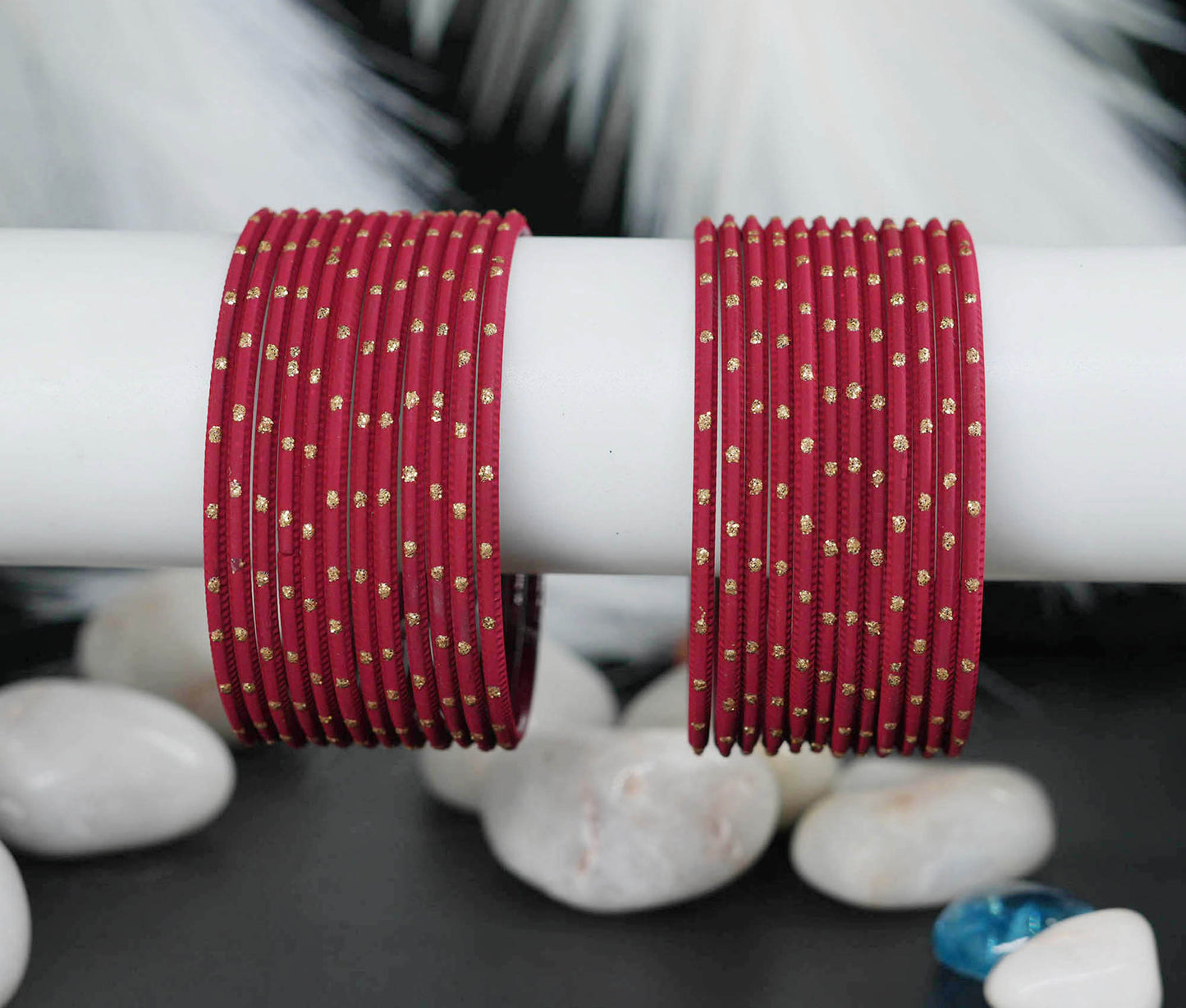 Light Maroon Dot Design Matte Finish Metal Bangle for Women & Girls (Pack of 24)