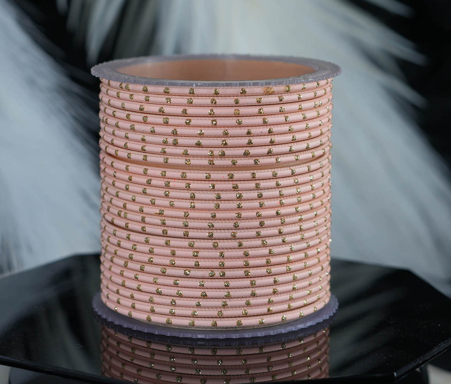 Light Peach Dot Design Matte Finish Metal Bangle for Women & Girls (Pack of 24)