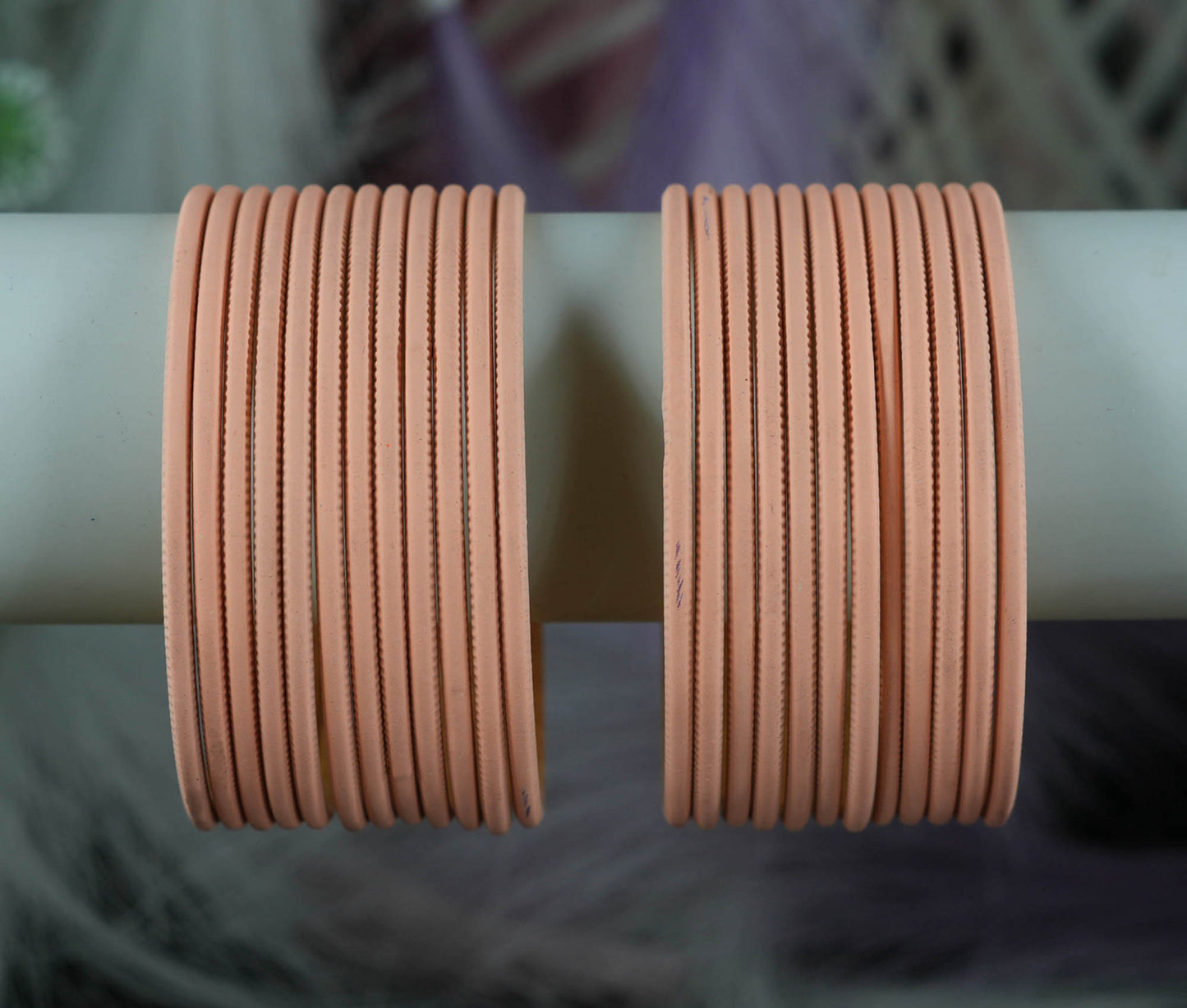 Light Peach Color Plain Matte Metal Bangles for Women & Girls (Pack of 24)