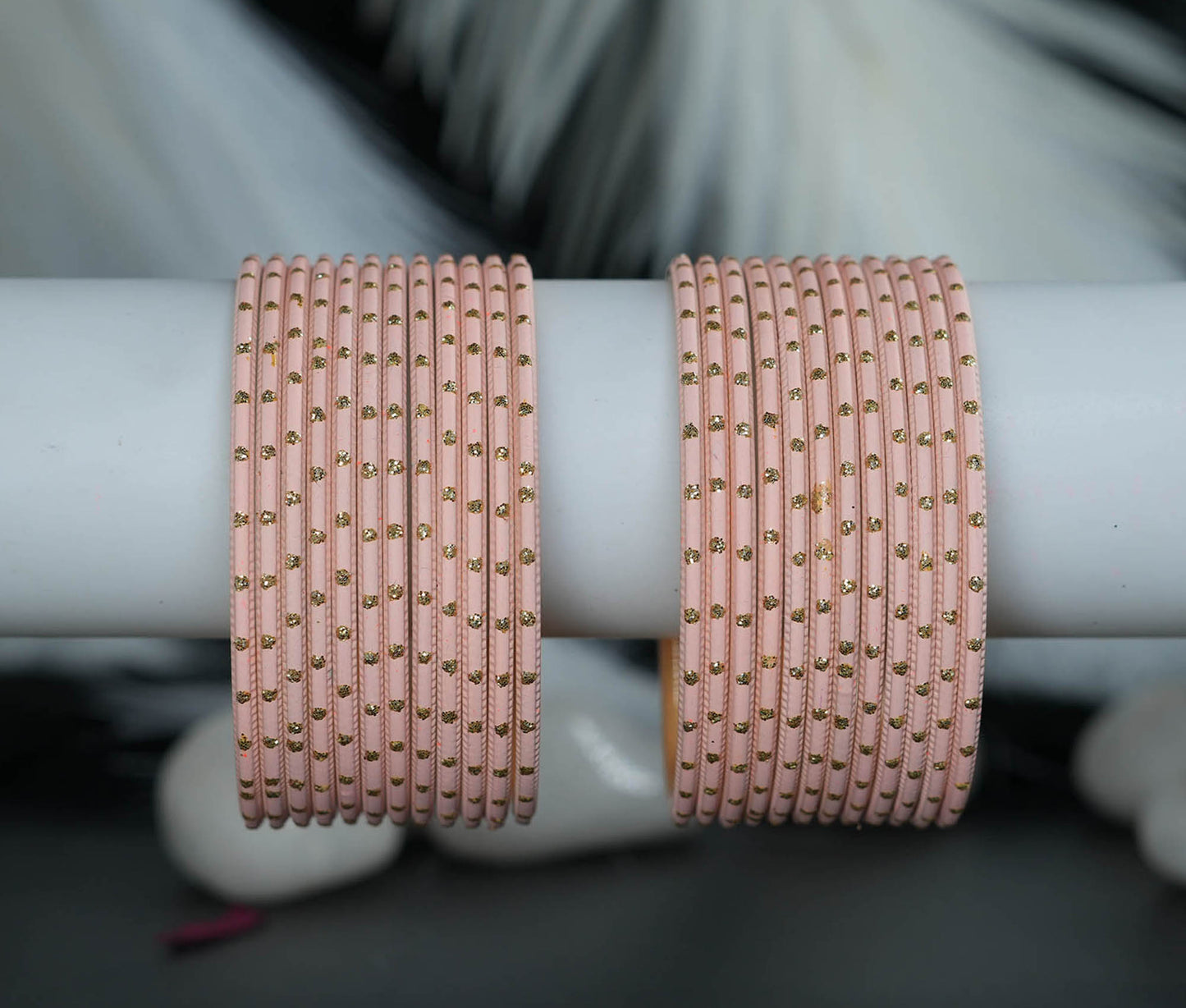 Light Peach Dot Design Matte Finish Metal Bangle for Women & Girls (Pack of 24)