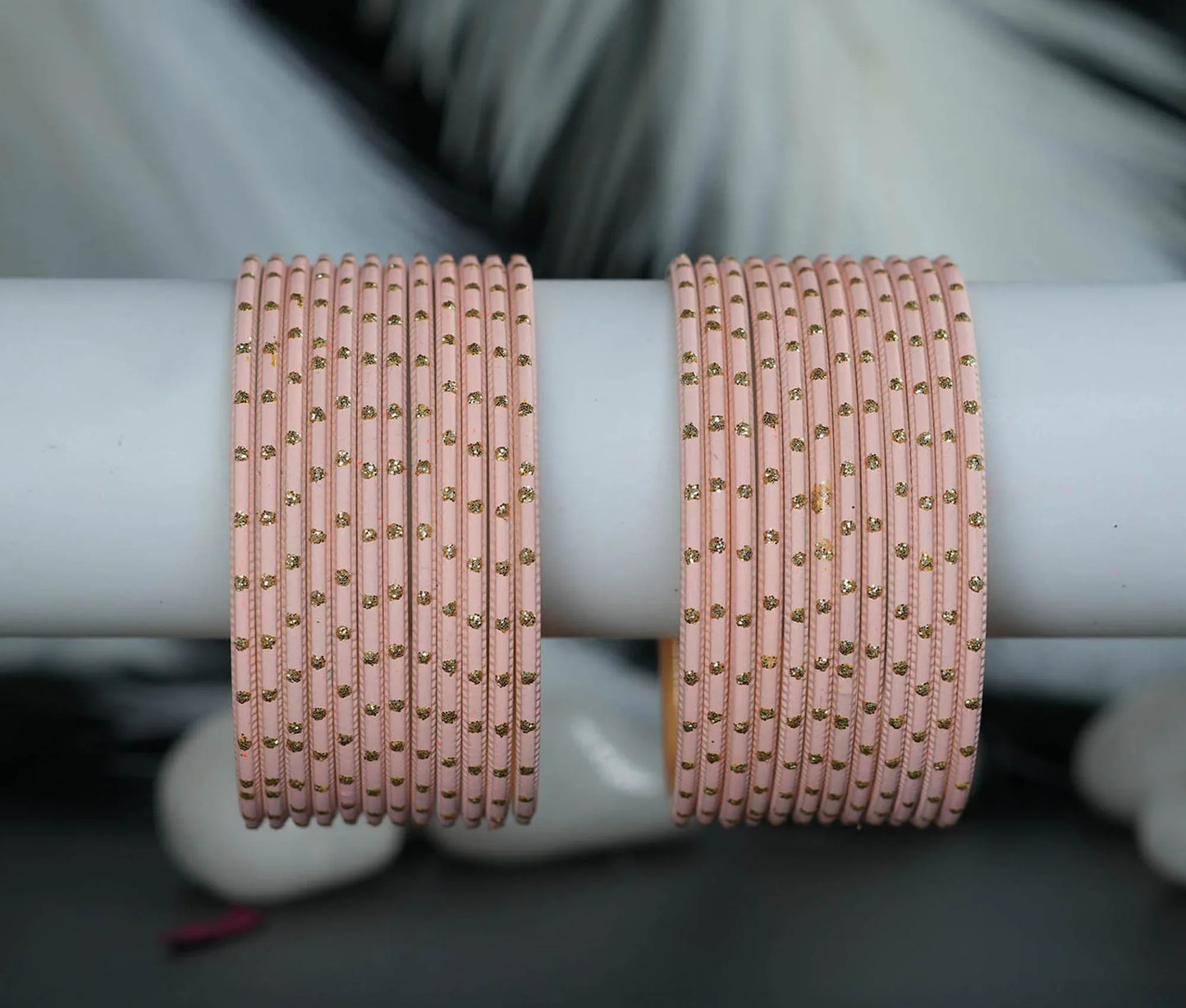 Light Peach Dot Design Matte Finish Metal Bangle for Women & Girls (Pack of 24) - The Golden Cascade